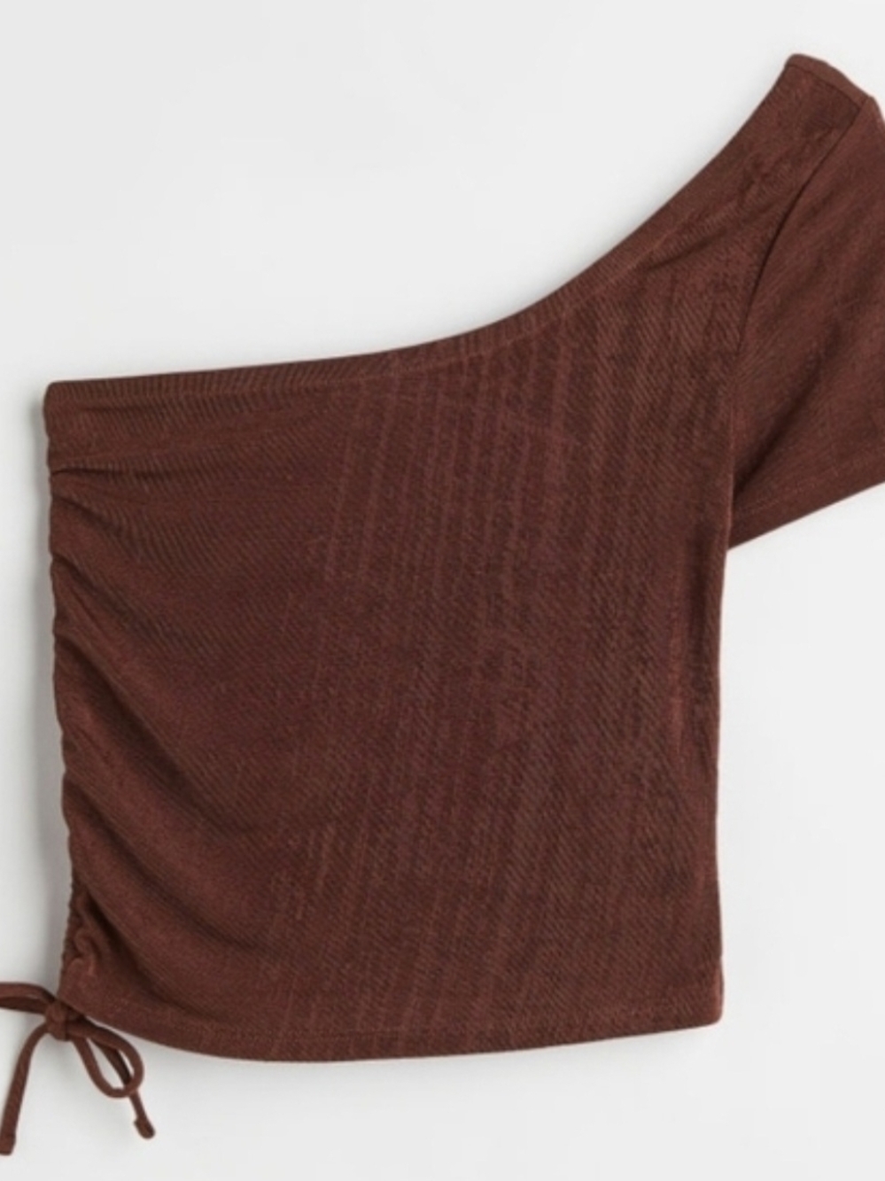H&M Brown One-Shoulder Ruched Crop Top